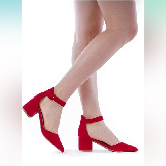 Pointed-Toe Strappy Suede Shoes with 2.25-inch Chunky Heels - Picture 3 of 5